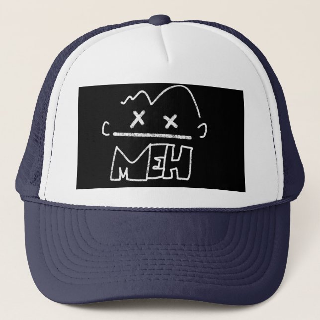 meh funny face emoji trucker hat (Front)