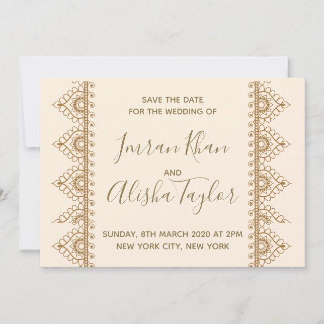 Mehendi Indian Wedding Save the date hamsa Henna (Front)