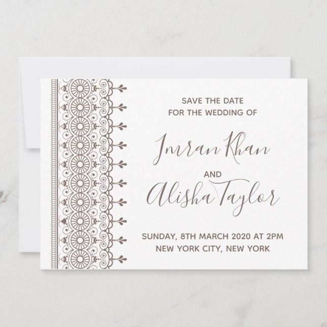 Mehendi Indian Wedding Save the date hamsa Henna (Front)