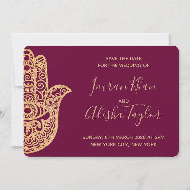 Mehendi Indian Wedding Save the date hamsa Henna (Front)