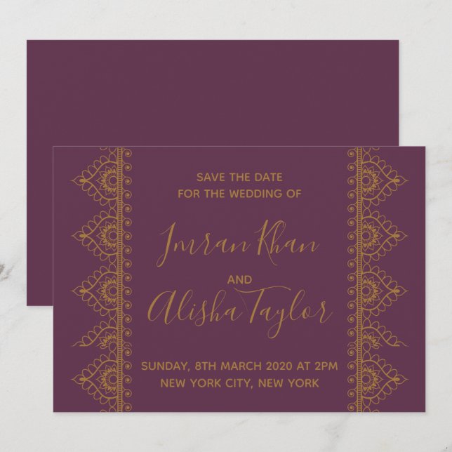 Mehendi Indian Wedding Save the date Invitation (Front/Back)