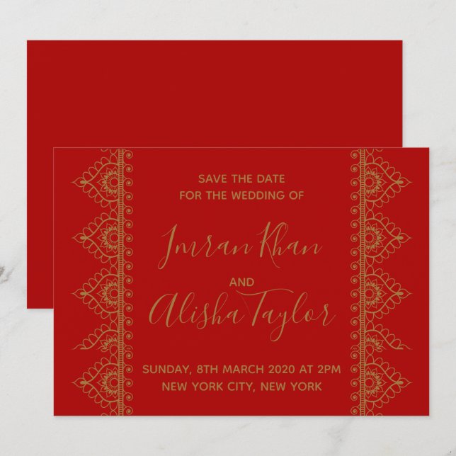 Mehendi Indian Wedding Save the date Invitation (Front/Back)