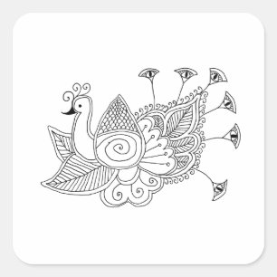 Mehendi Peacock Square Sticker