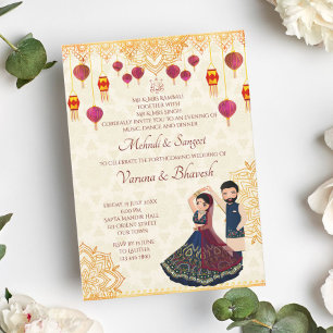 Mehndi and sangeet invitation cute Indian couple