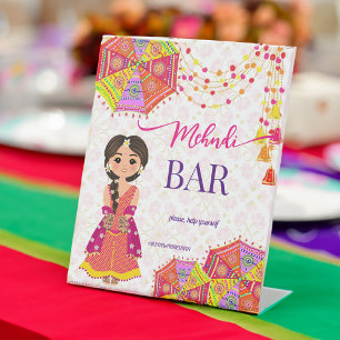 Mehndi bar cute Indian bride umbrella table sign