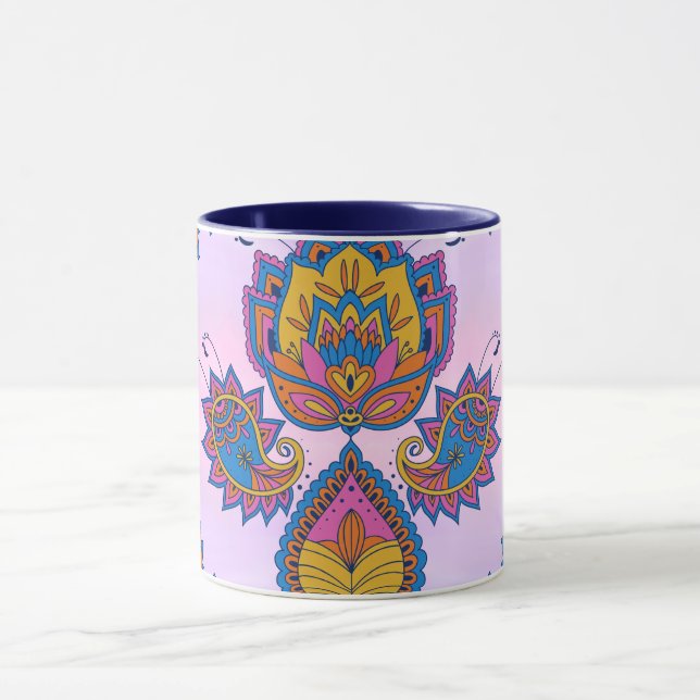 Mehndi Blue and Purple Floral Art, Blue Bliss Mug (Center)