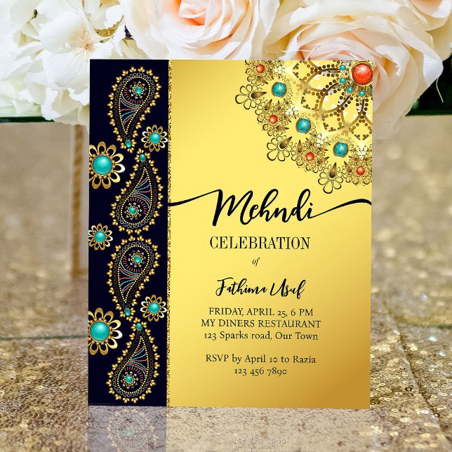 Mehndi blue gold jewellery paisley budget invitati (Creator Uploaded)