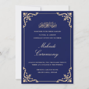 Mehndi Blue Islamic Muslim Wedding Invitation