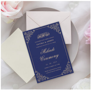 Mehndi Ceremony Blue Islamic Muslim Wedding Invitation