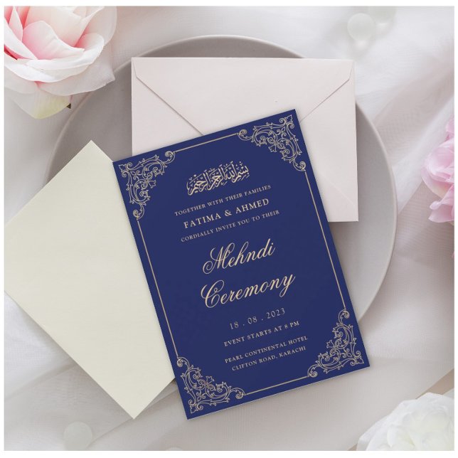 Mehndi Ceremony Blue Islamic Muslim Wedding Invitation (Creator Uploaded)