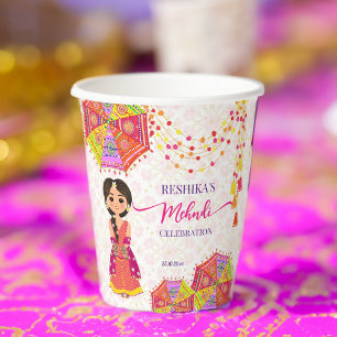 Mehndi cute Indian bride umbrellas Paper Cups