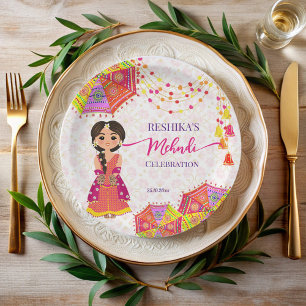 Mehndi cute Indian bride umbrellas  Paper Plate
