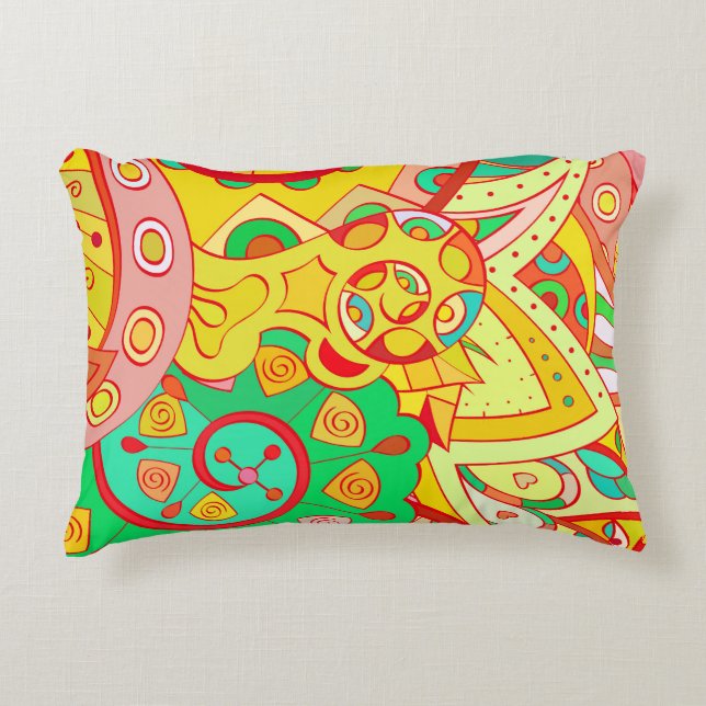 Mehndi Doodle: Colourful Ethnic Texture. Decorative Cushion (Front)