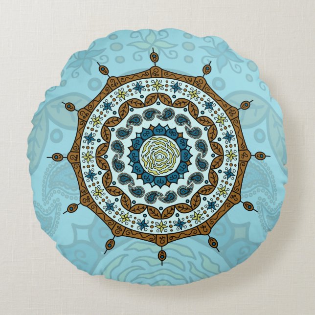 Mehndi Fantasy Copper Round Pillow (Front)