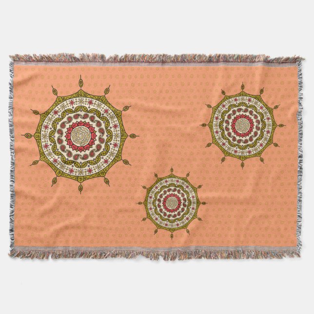 Mehndi Fantasy Gold Throw Blanket (Front)