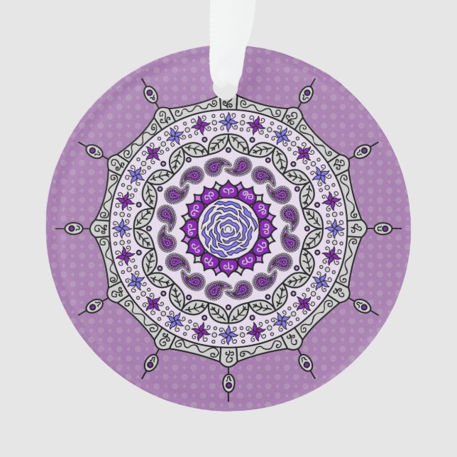 Mehndi Fantasy Silver Acrylic Ornament (Front)
