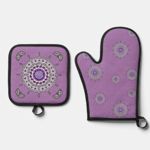 Mehndi Fantasy Silver Oven Mitt & Pot Holder Set