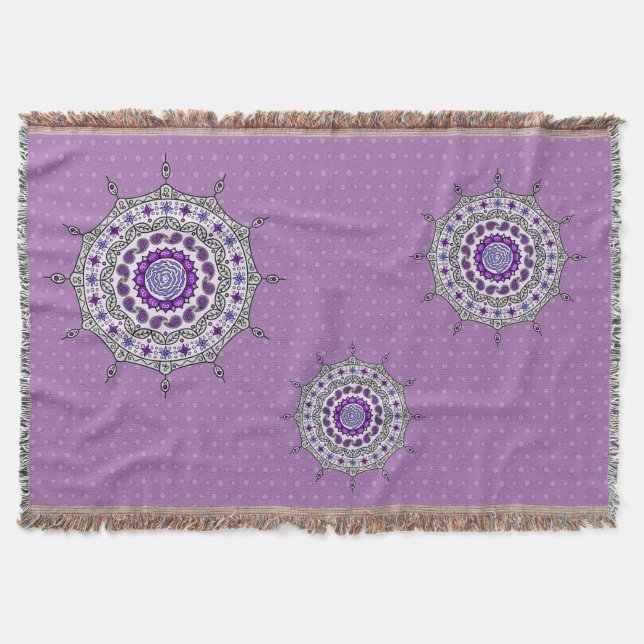 Mehndi Fantasy Silver Throw Blanket (Front)