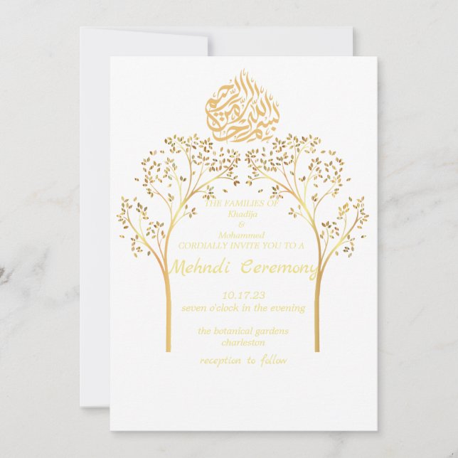 Mehndi Floral elegant WHITE muslim wedding  Invitation (Front)