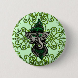 Mehndi Ganesha (Green) 6 Cm Round Badge