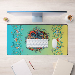 Mehndi Green Floral Art, Infinite Splendour Desk Mat