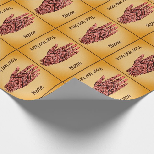 Mehndi Hand Tattoo Art Pink Design Personalised Wrapping Paper (Corner)