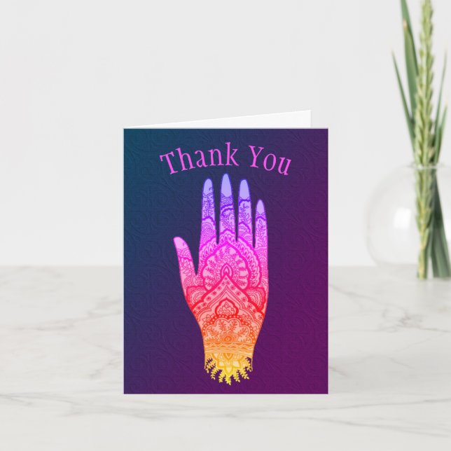 Mehndi Hand Tattoo Art Rainbow Thank You Card (Front)