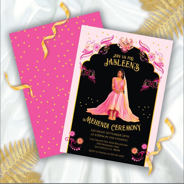 Mehndi Henna Night Party Pink Gold Invitation (Creator Uploaded)