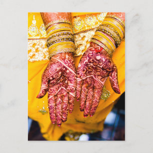 Mehndi Henna Red Yellow Celebration Tradition Announcement Postcard