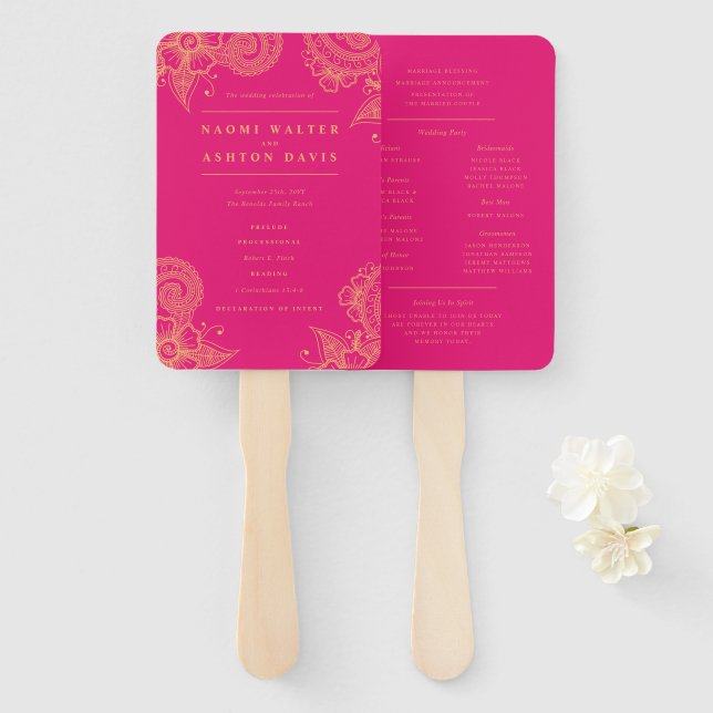 Mehndi Henna Wedding Program Hand Fan (Front and Back)