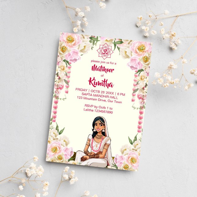 Mehndi Indian wedding cute bride in ivory pink Invitation (Matikoor Haldi Mehndi Indian wedding cute bride in ivory pink Invitation template digital download)