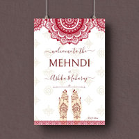 Mehndi Indian wedding maroon mandalas welcome sign