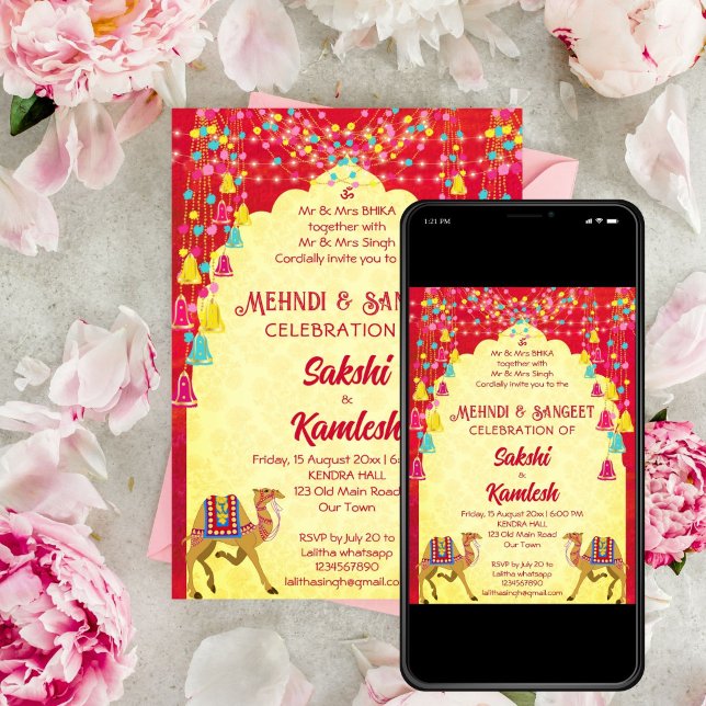Mehndi Indian wedding Rajasthani camels template (Mehndi Sangeet Indian wedding Rajasthani camels editable template invitation digital download)