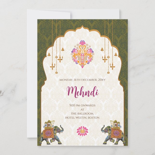 Mehndi invitation Digital Indian wedding invites (Front)