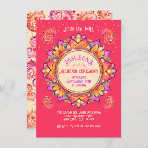 Mehndi Mandala Night Party Pink Gold Invitation