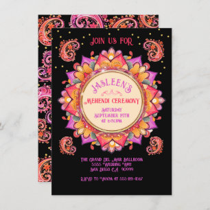 Mehndi Mandala Night Party Pink Gold Invitation