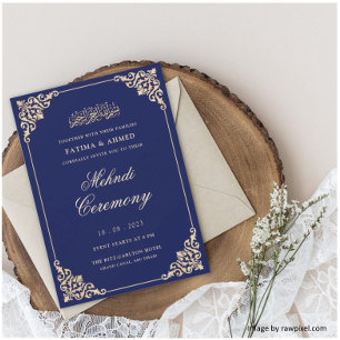Mehndi Navy Blue Islamic Muslim Wedding Invitation