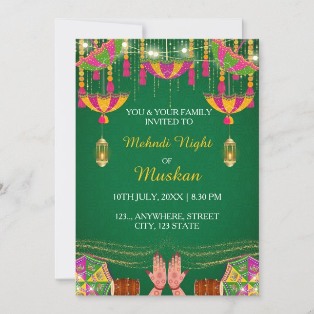 Mehndi Night Invitation card, Henna Invitation (Front)