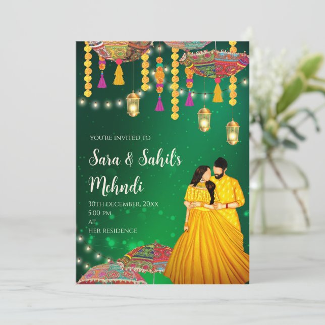 Mehndi Night invite Henna party & Mehndi Invites  (Standing Front)