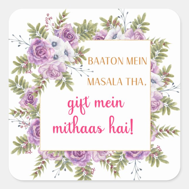 mehndi party gift bags square sticker (Front)