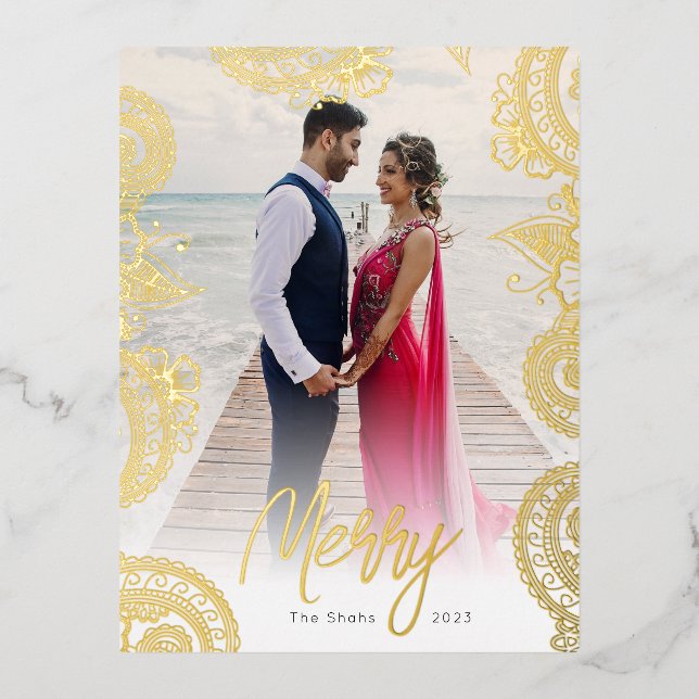 Mehndi Photo Gold Foil Holiday Postcard (Front)