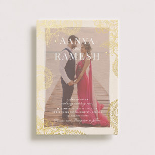 Mehndi Photo Wedding Invitation Real Gold