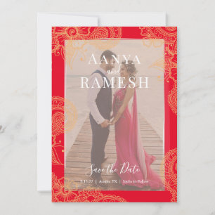 Mehndi Photo Wedding Save the Date Invitation
