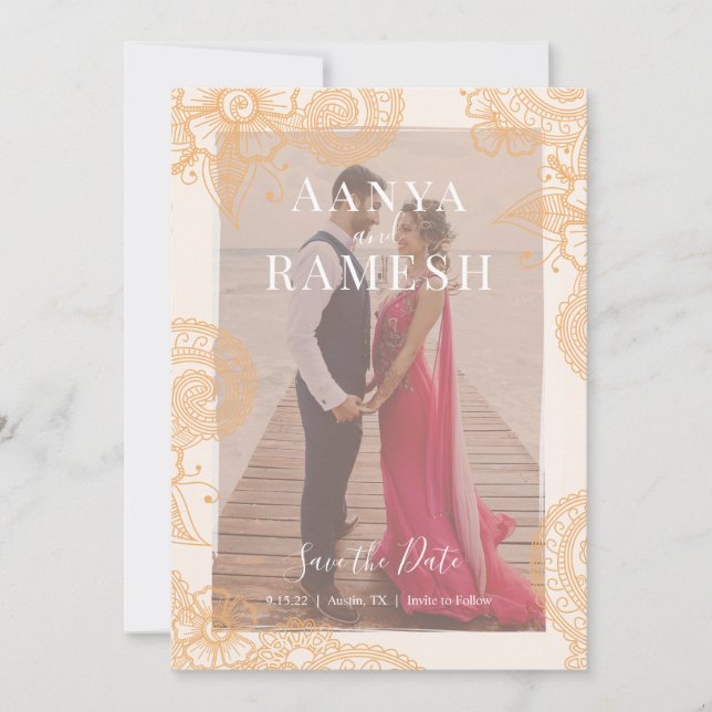 Mehndi Photo Wedding Save the Date Invitation (Front)
