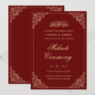 Mehndi Red Gold Islamic Muslim Wedding Invitation