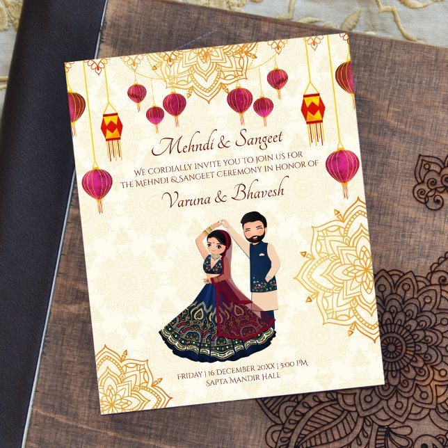 Mehndi & sangeet invitation cute Indian couple (Creator Uploaded)