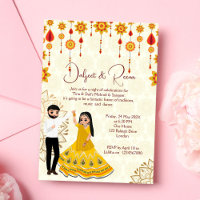 Mehndi sangeet invite dancing cute Indian couple
