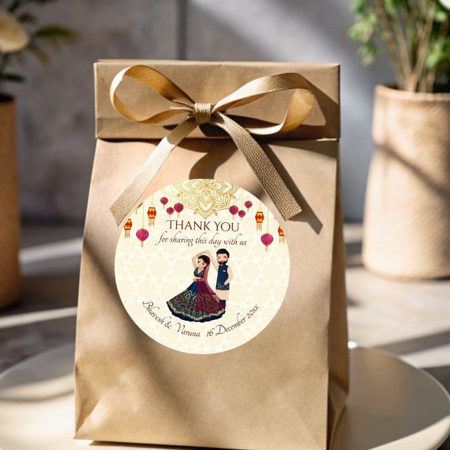 Mehndi & sangeet manadala and cute Indian couple Classic Round Sticker (Mehndi & sangeet manadala and cute Indian couple Classic Round Sticker)