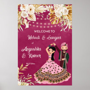 Mehndi sangeet pink gold Indian wedding welcome Poster