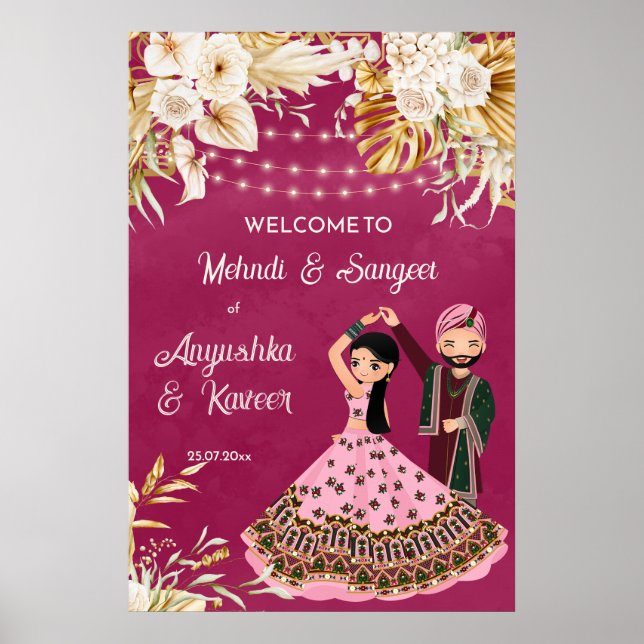 Mehndi sangeet pink gold Indian wedding welcome Poster (Front)